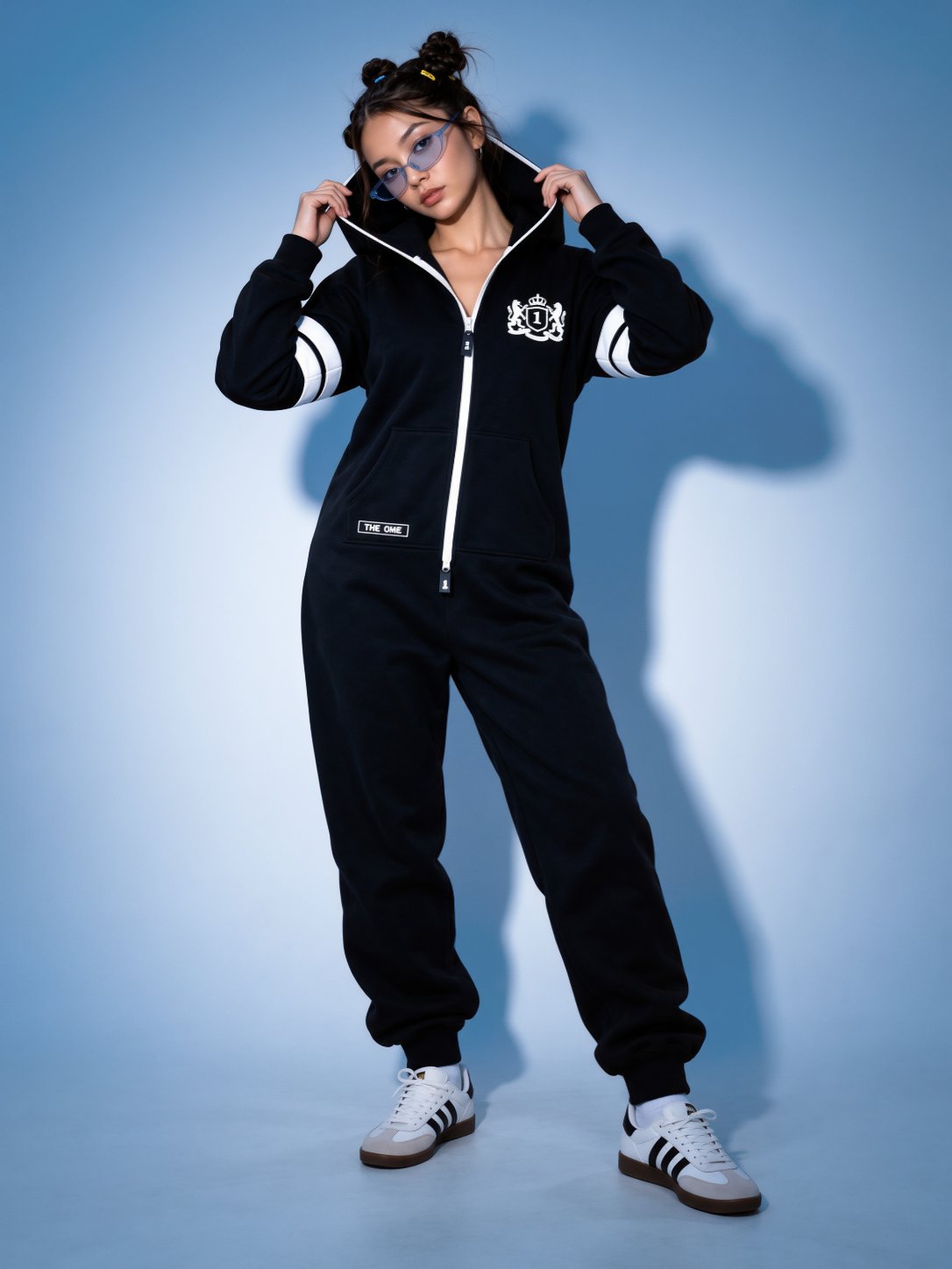Women's warm fleece-lined jumpsuit 69 black, full length | THE ONE