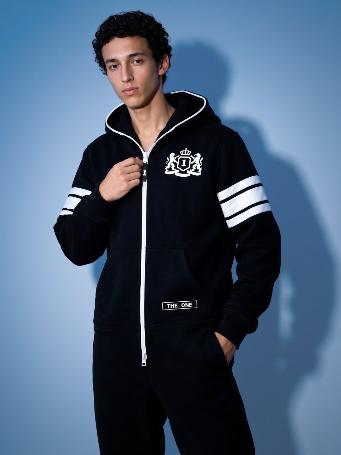 Men's warm fleece-lined jumpsuit 69 black, full length | THE ONE