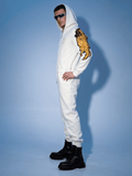 Men's Angel white jumpsuit with hood, side view | THE ONE
