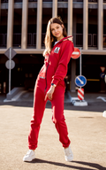 Casa de papel red jumpsuit outdoors: series-inspired look, one-piece silhouette | THE ONE
