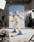 Everest faux fur jumpsuit, milk white — AI concept visualisation, not a photo of the finished piece