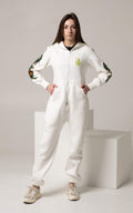 Women's warm fleece-lined jumpsuit Firebird white, full length | THE ONE