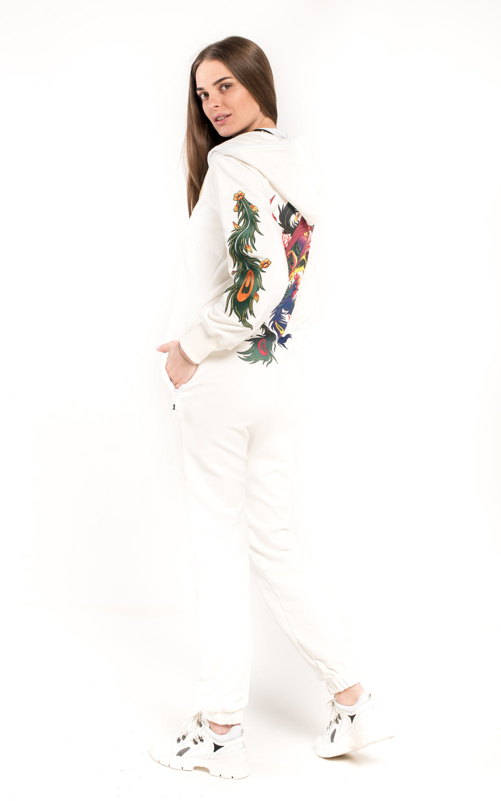 Women's lightweight jumpsuit Firebird white without fleece, full length | THE ONE