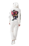Women's lightweight jumpsuit Firebird white, back view with embroidered firebird | THE ONE