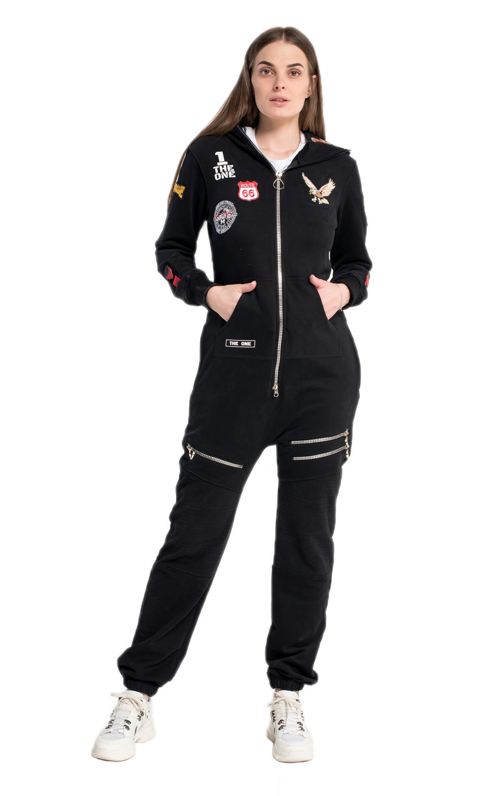 Women's lightweight jumpsuit Harley black without fleece, full length front | THE ONE