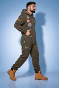 Men's Harley khaki jumpsuit in stride: metal zippers and patches, moves freely | THE ONE