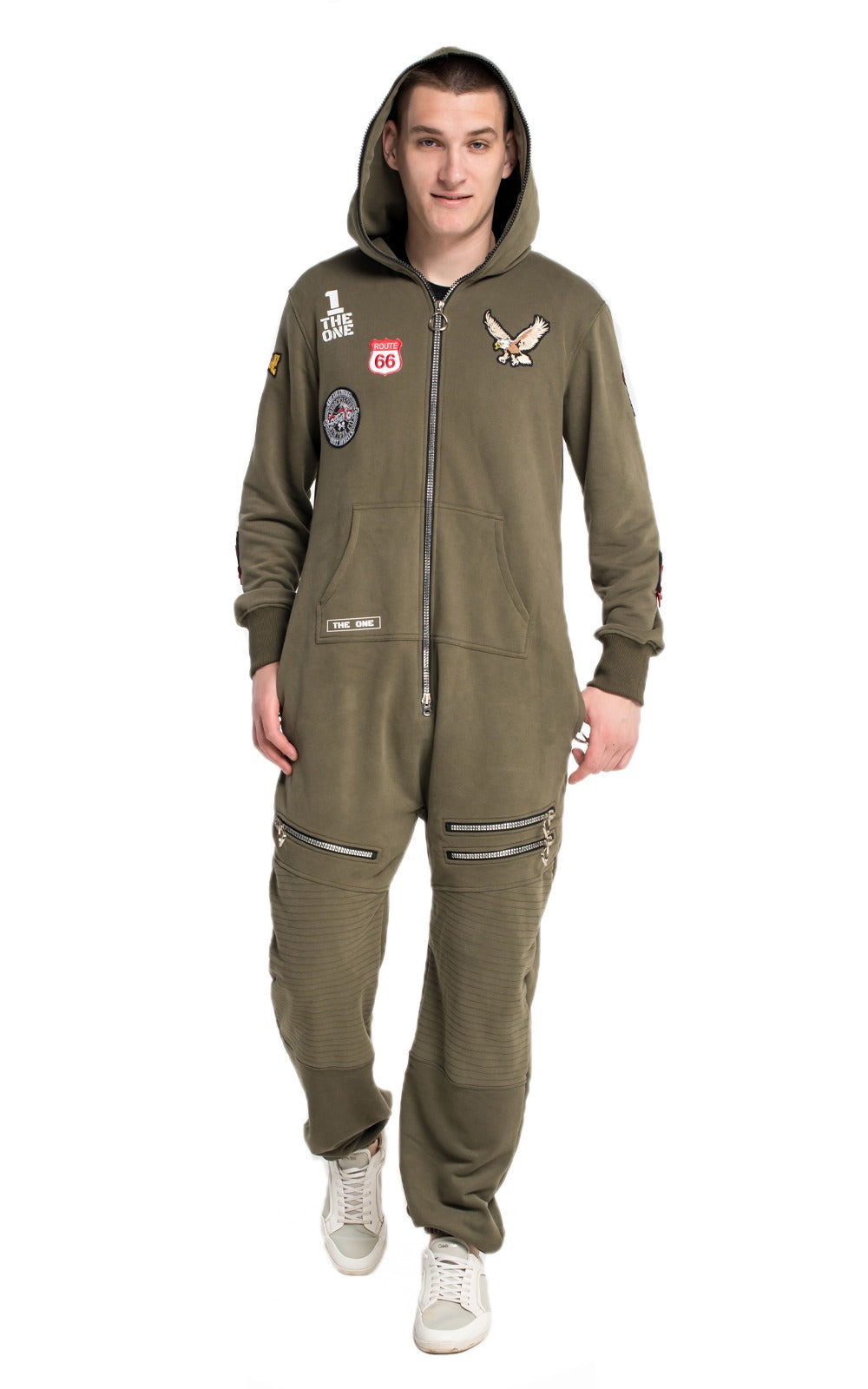 Men's lightweight jumpsuit Harley khaki without fleece, full length front | THE ONE