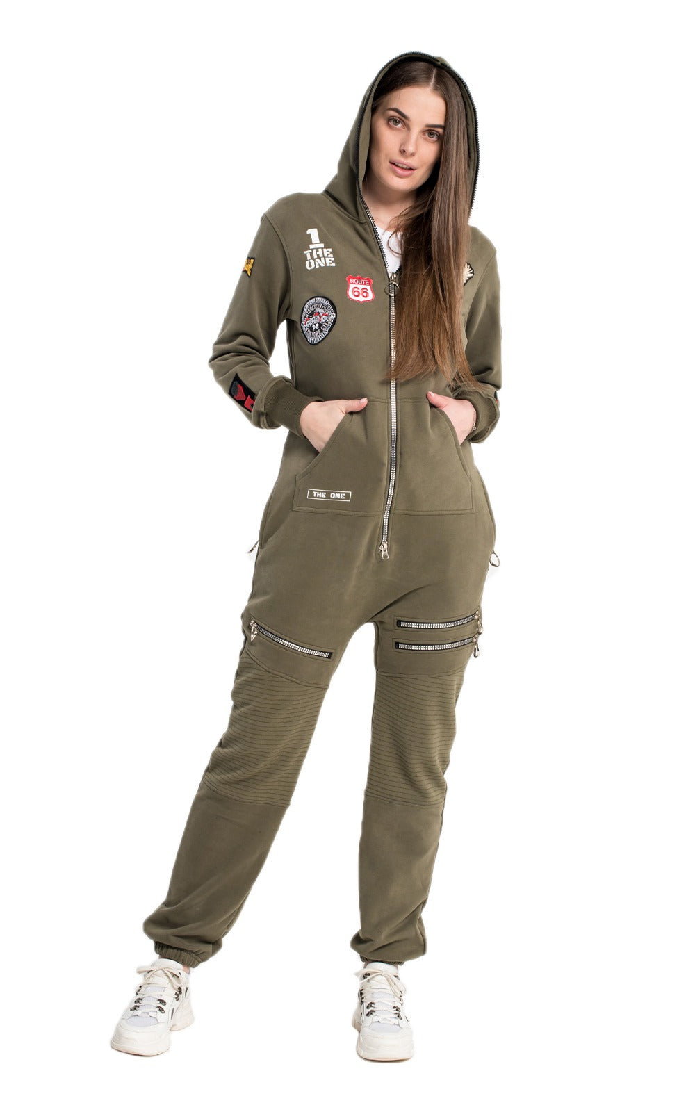 Women's lightweight jumpsuit Harley khaki without fleece, full length front | THE ONE
