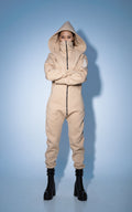 Women's warm fleece-lined jumpsuit Ninja beige, full length | THE ONE