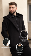 Men's Ninja black jumpsuit: enlarged hood, extended cuffs, minimalist design | THE ONE