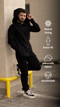 Men's warm fleece-lined jumpsuit Ninja black outdoors: loose fit, premium fabric | THE ONE