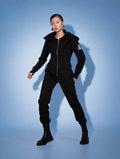 Women's warm fleece-lined jumpsuit Ninja black, full length | THE ONE