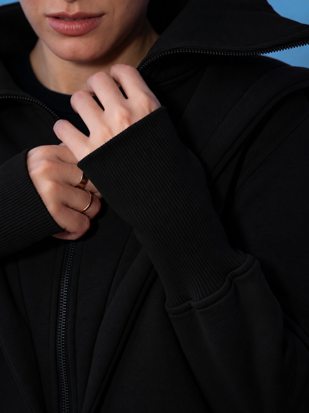 Ninja black jumpsuit with high collar: covers the neck from wind | THE ONE