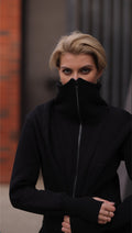 Ninja black jumpsuit with high collar: covers the neck from wind | THE ONE