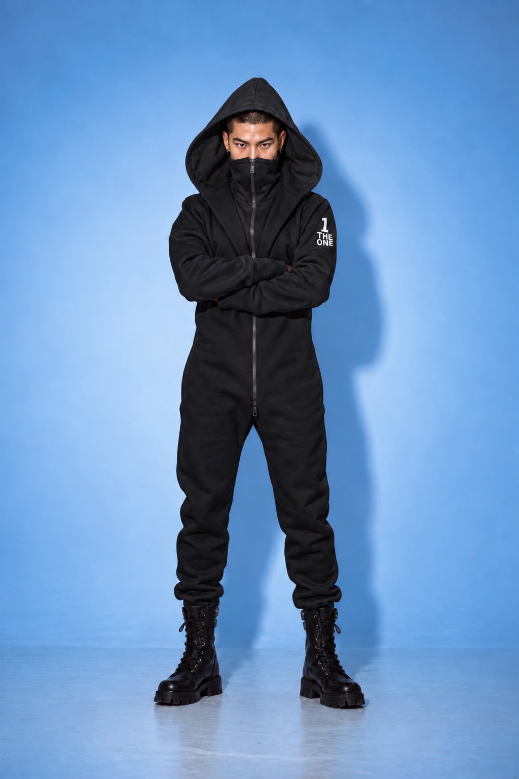 Men's warm fleece-lined jumpsuit Ninja black, full length | THE ONE