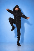 Ninja black jumpsuit in a dynamic pose: moves freely | THE ONE