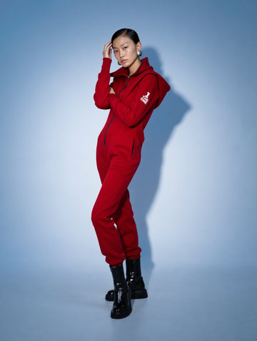 Women's warm fleece-lined jumpsuit Ninja wine, full length | THE ONE