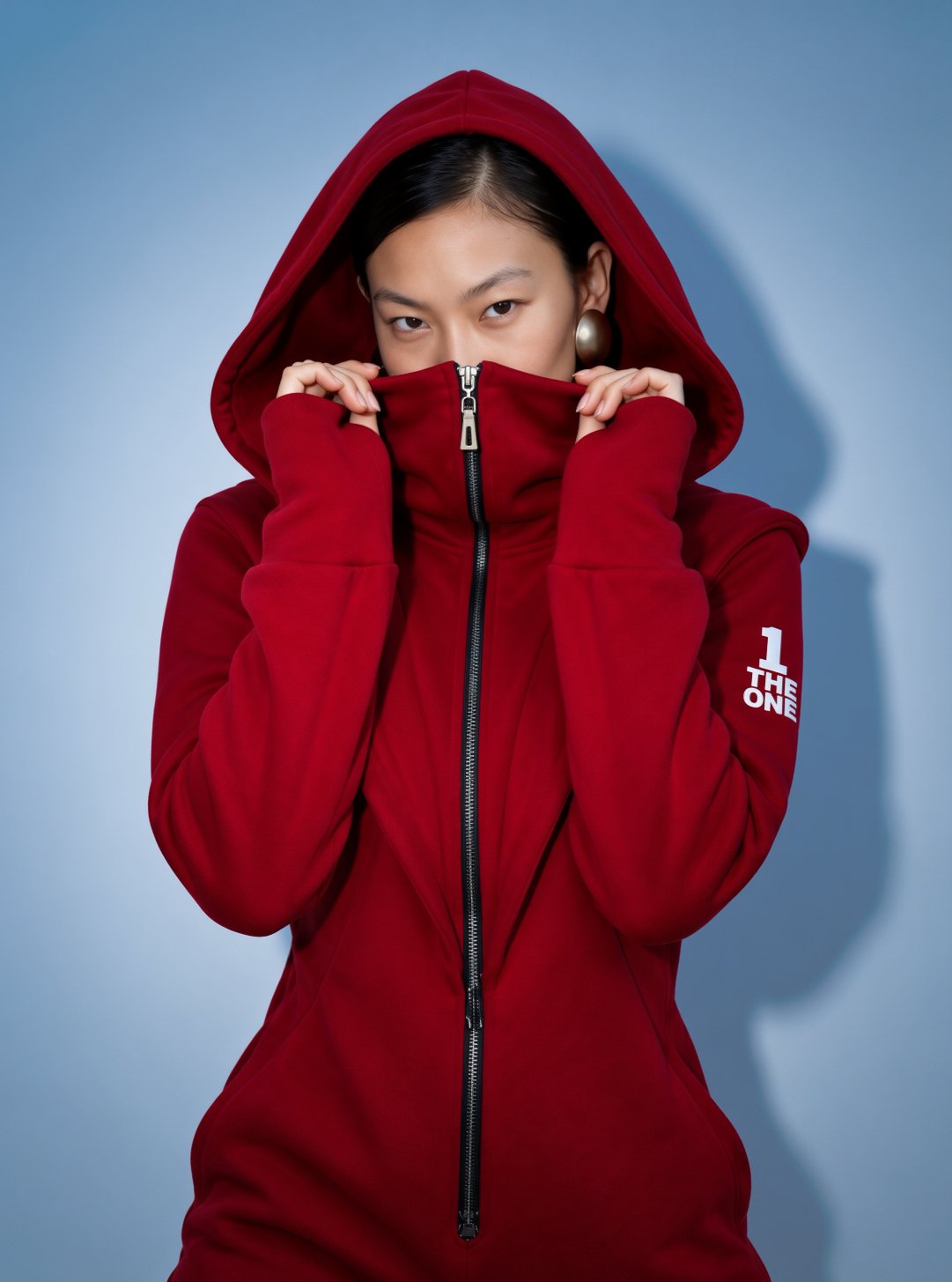 Ninja wine jumpsuit, collar pulled up over the face: warm in the wind | THE ONE