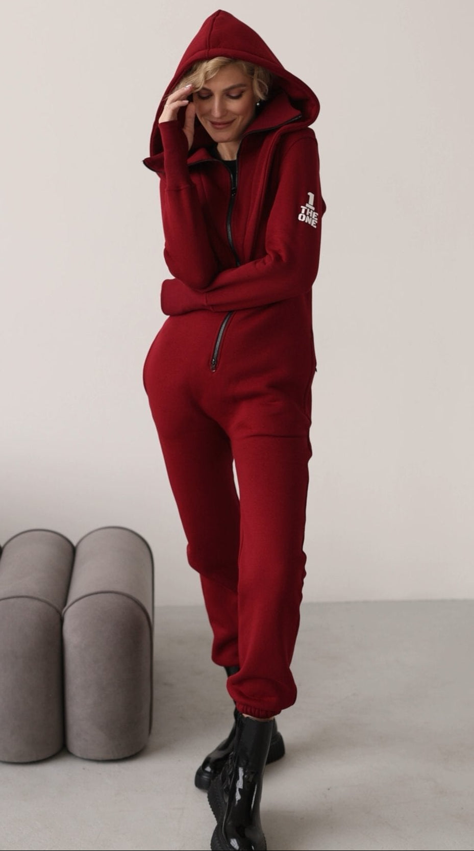 Ninja wine jumpsuit with hood up: warm and cozy | THE ONE