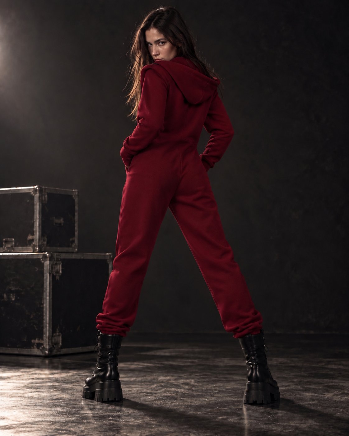 Ninja wine jumpsuit, back view: hood, back and lower back covered | THE ONE