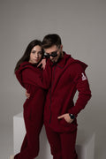 Couple in warm Ninja jumpsuits in wine: family look | THE ONE