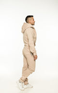 Men's Original beige jumpsuit with hood, side view | THE ONE