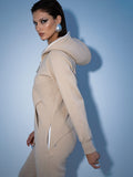 Original beige jumpsuit, side view: minimalist silhouette without patches | THE ONE
