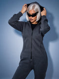 Original graphite jumpsuit with hood, front view: fitted, not baggy | THE ONE