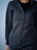 Original graphite jumpsuit close-up: dense knit and full-length zipper | THE ONE