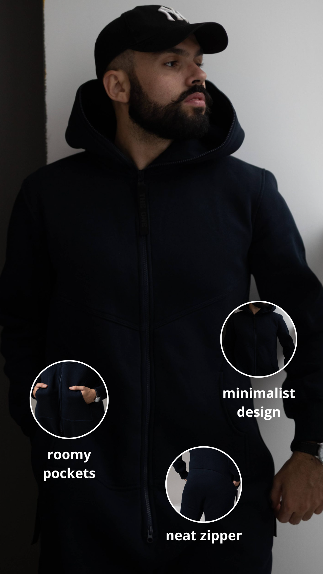 Men's Original navy jumpsuit: minimalist design, roomy pockets, neat zipper | THE ONE
