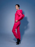 Original pink jumpsuit, side view: minimalist silhouette without patches | THE ONE