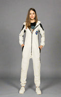 Women's warm fleece-lined jumpsuit Space X white, full length: fits the figure | THE ONE